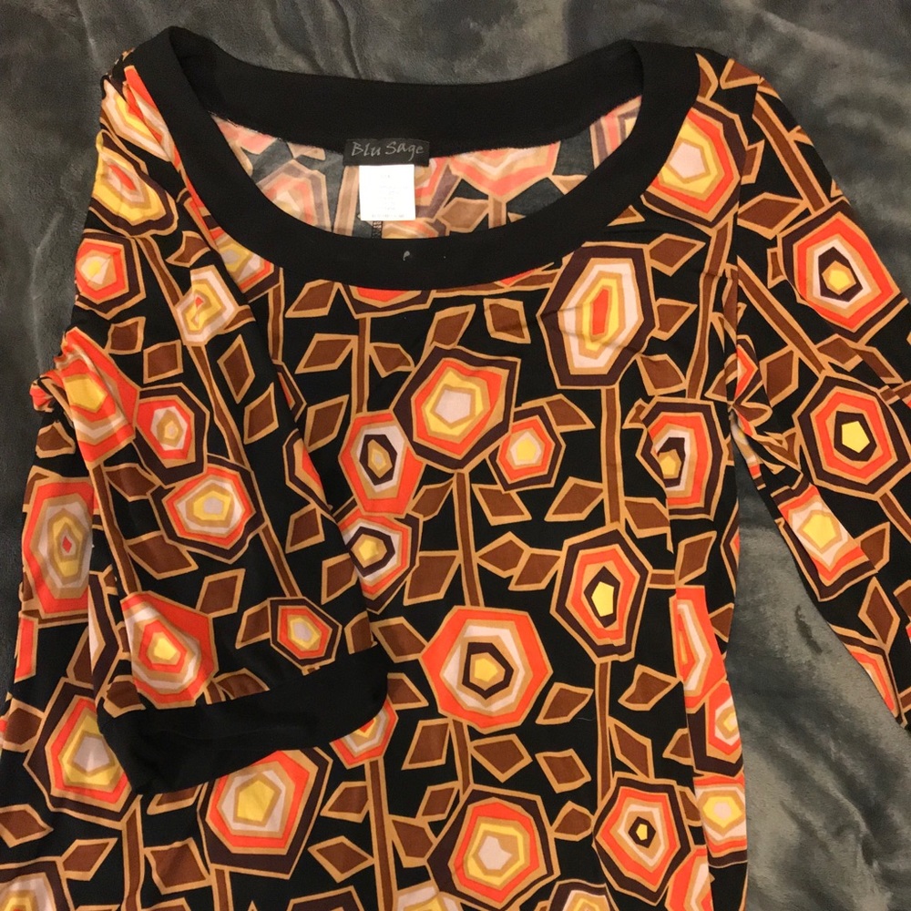 BluSage Orange Print Dress, Size XL. 3/4 Sleeve.